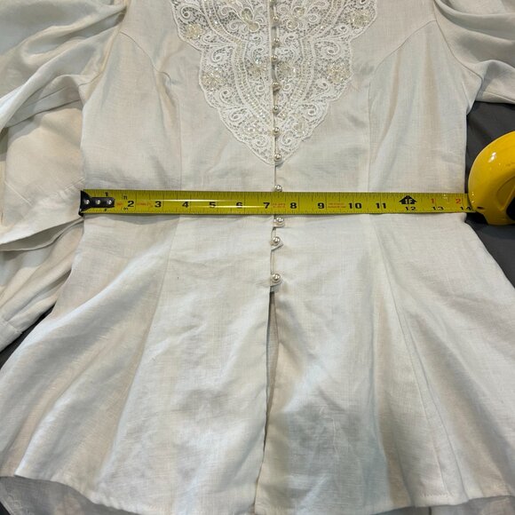 VTG 80s Jessica McClintock Edwardian Ivory Linen Skirt Set - Picture 12 of 16